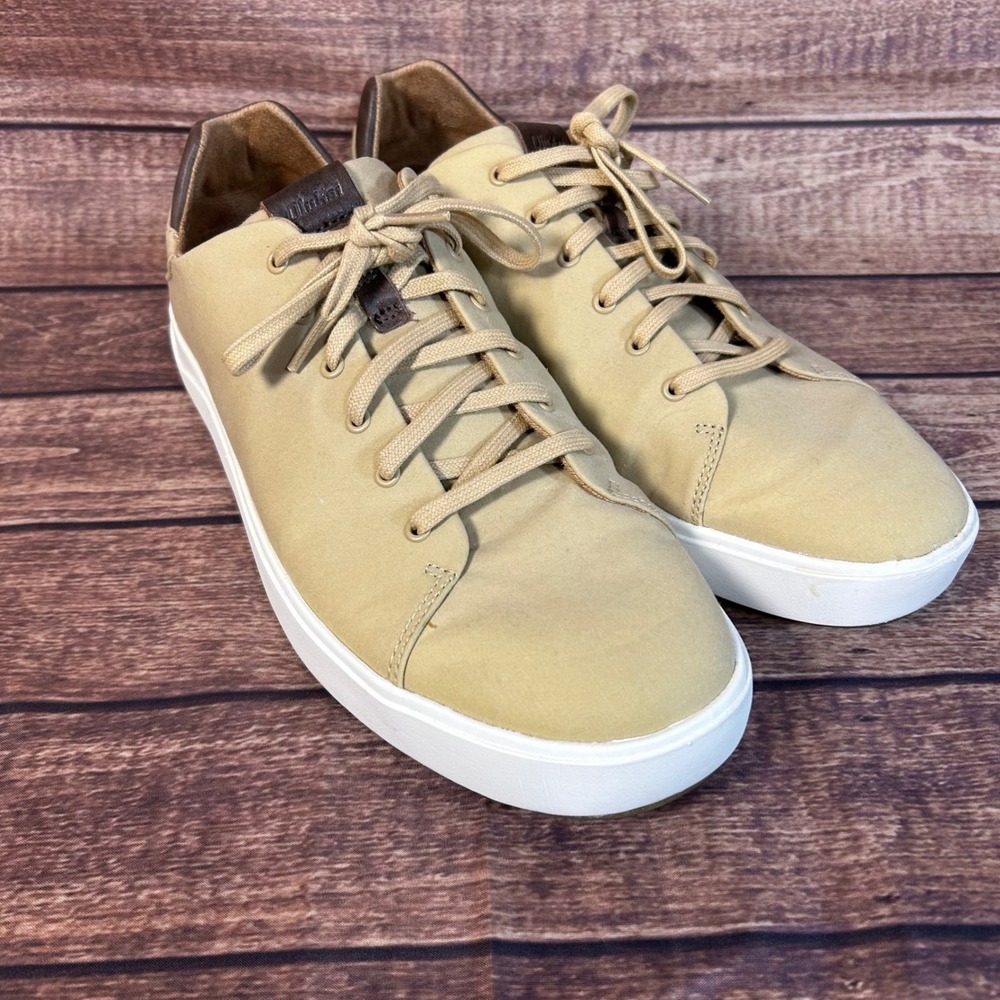 OluKai Lae'ahi Li Mens 11 Tan Khaki Canvas Lace Up Casual Sneakers 10445-ALAL